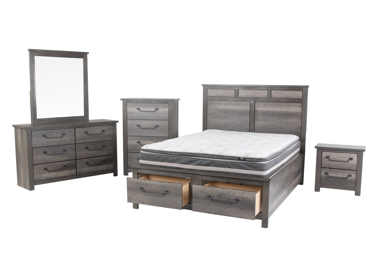 Gray Panel Storage Bedroom Set with Dresser, Mirror, & Nightstand