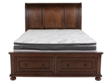Cherry Sleigh Storage Bedroom Set with Footboard Drawers, Dresser & Mirror, Nightstand