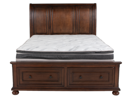 Cherry Sleigh Storage Bedroom Set with Footboard Drawers, Dresser & Mirror, Nightstand - view 7
