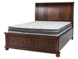 Cherry Sleigh Storage Bedroom Set with Footboard Drawers, Dresser & Mirror, Nightstand