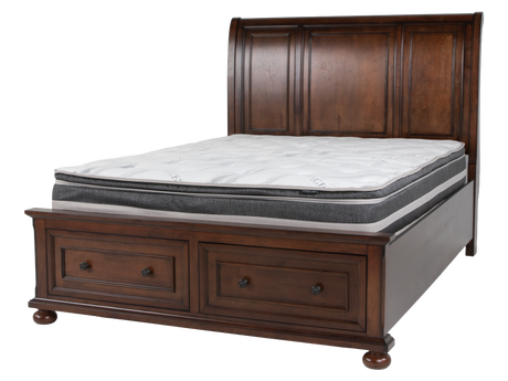 Cherry Sleigh Storage Bedroom Set with Footboard Drawers, Dresser & Mirror, Nightstand - view 8