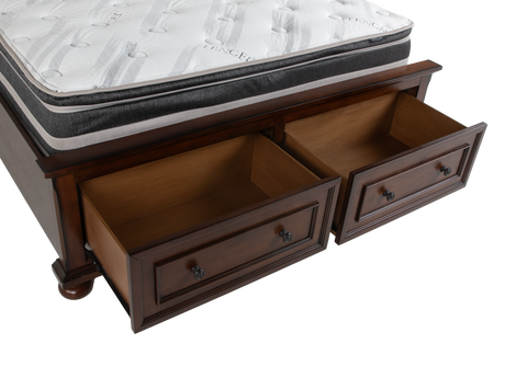 Cherry Sleigh Storage Bedroom Set with Footboard Drawers, Dresser & Mirror, Nightstand - view 9