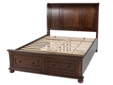 Cherry Sleigh Storage Bedroom Set with Footboard Drawers, Dresser & Mirror, Nightstand