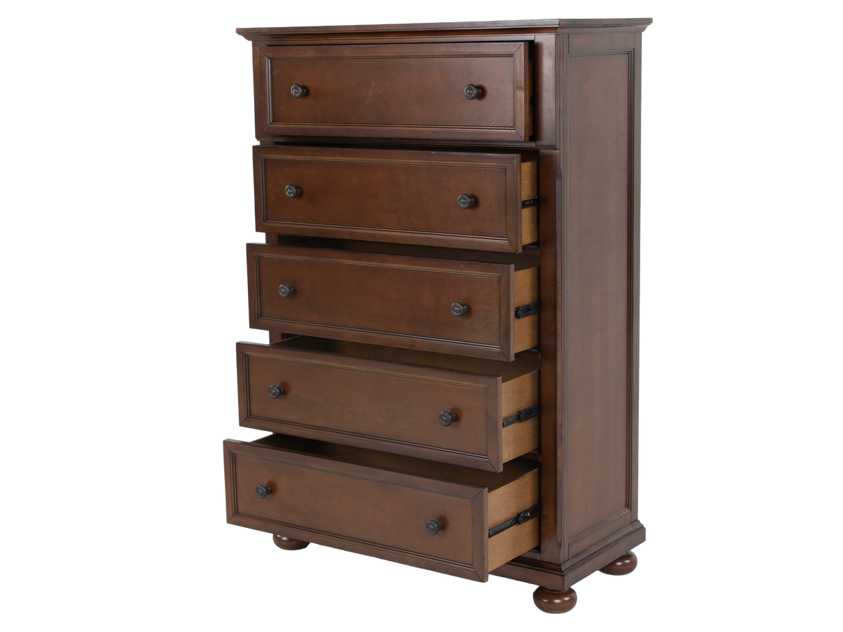5-Drawer Chest in Cherry - Traditional Storage Chest with Ball Bearing Glides