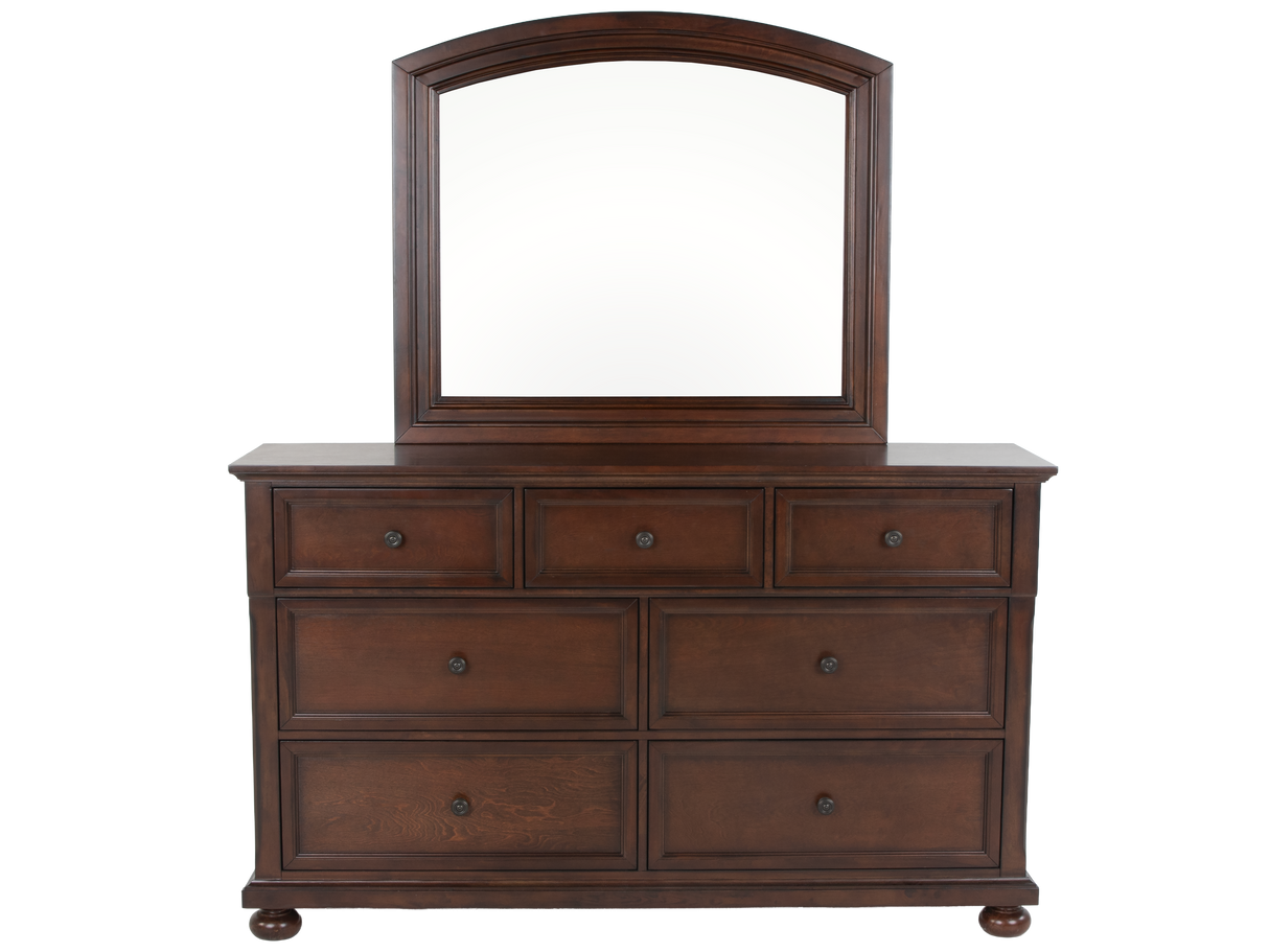 Cherry Sleigh Storage Bedroom Set with Footboard Drawers, Dresser & Mirror, Nightstand