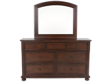Cherry Sleigh Storage Bedroom Set with Footboard Drawers, Dresser & Mirror, Nightstand