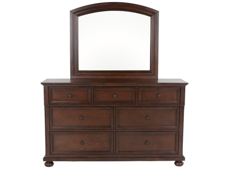Cherry Sleigh Storage Bedroom Set with Footboard Drawers, Dresser & Mirror, Nightstand - view 5