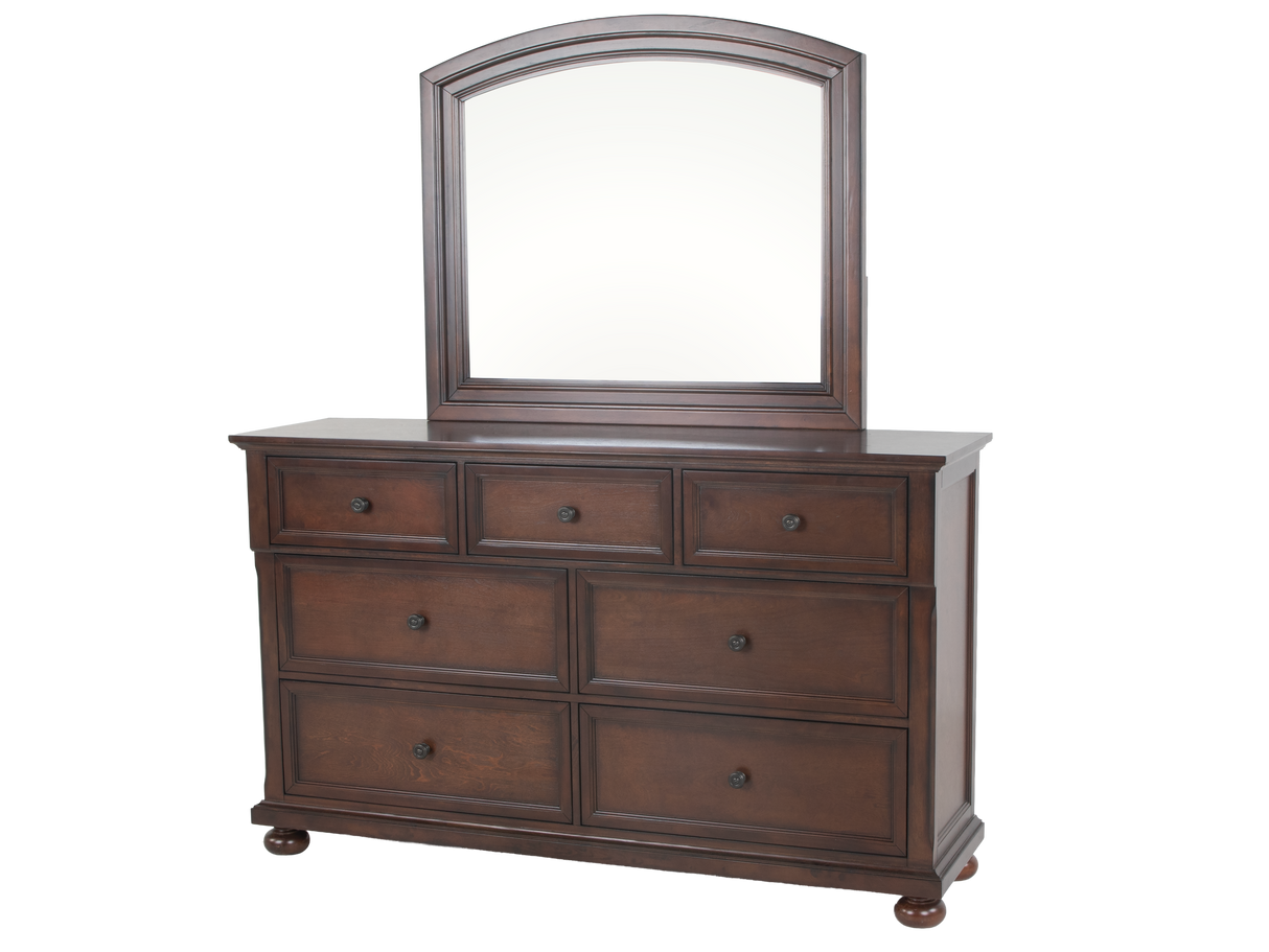 Cherry Sleigh Storage Bedroom Set with Footboard Drawers, Dresser & Mirror, Nightstand