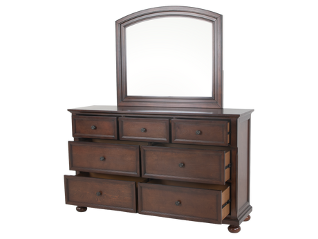 Cherry Sleigh Storage Bedroom Set with Footboard Drawers, Dresser & Mirror, Nightstand - view 2