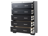 Black 5-Drawer Chest with Mirrored Accents and Chrome Handles