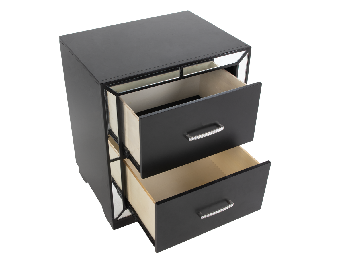 Modern Black 6-Piece Bedroom Set with Upholstered Headboard and Mirror Accents