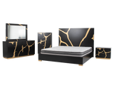 6 Piece Modern Bedroom Set - Black with Gold Accents
