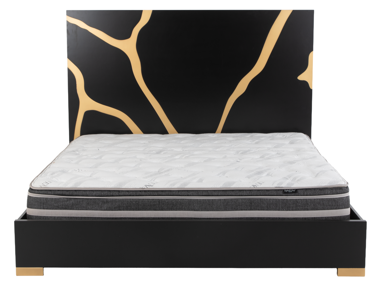 6 Piece Modern Bedroom Set - Black with Gold Accents