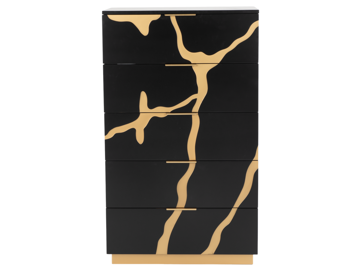 Black and Gold 5-Drawer Chest – Modern Luxury Bedroom Storage