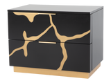 6 Piece Modern Bedroom Set - Black with Gold Accents