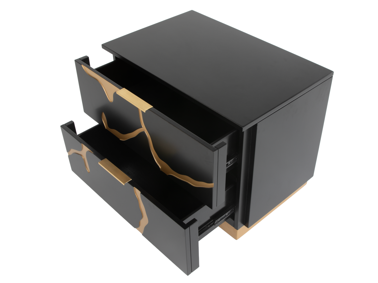 6 Piece Modern Bedroom Set - Black with Gold Accents