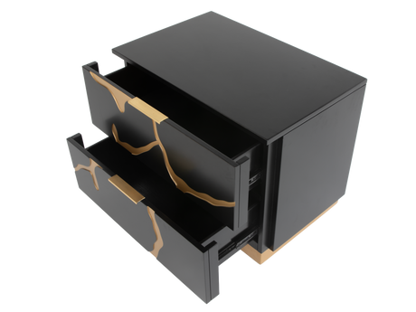 Black and Gold 2-Drawer Nightstand – Modern Luxury Bedside Table