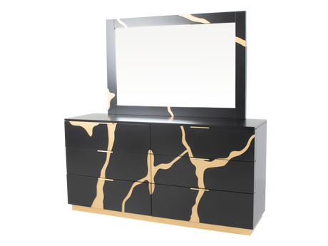 6 Piece Modern Bedroom Set - Black with Gold Accents - view 7