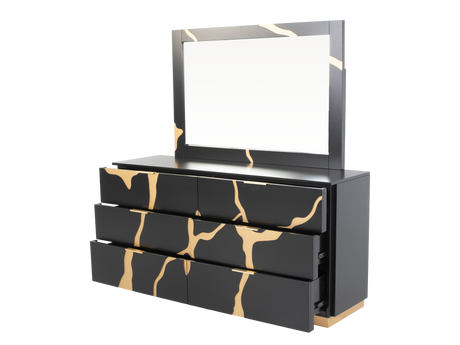 6 Piece Modern Bedroom Set - Black with Gold Accents - view 6