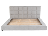 Modern Grey Upholstered Platform Bed with Storage Headboard, Wireless Charging & Speakers