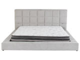 Modern Grey Upholstered Platform Bed with Storage Headboard, Wireless Charging & Speakers