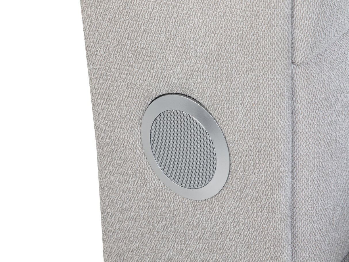 Modern Grey Upholstered Platform Bed with Storage Headboard, Wireless Charging & Speakers