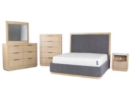 Modern Light Gray Upholstered 6-Piece Bedroom Set - view 2