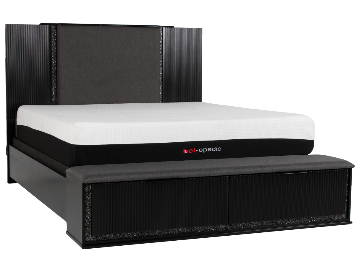 Modern Glam Black Storage Bedroom Set with LED Headboard & Footboard