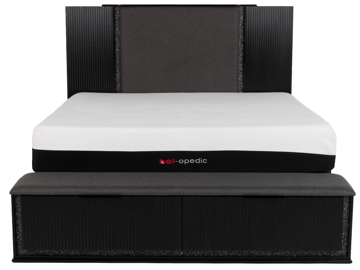 Modern Glam Black Storage Bedroom Set with LED Headboard & Footboard