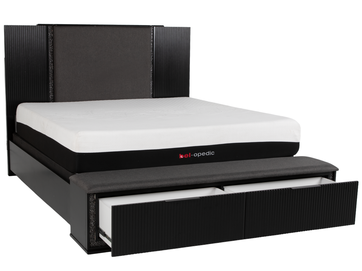 Modern Glam Black Storage Bedroom Set with LED Headboard & Footboard