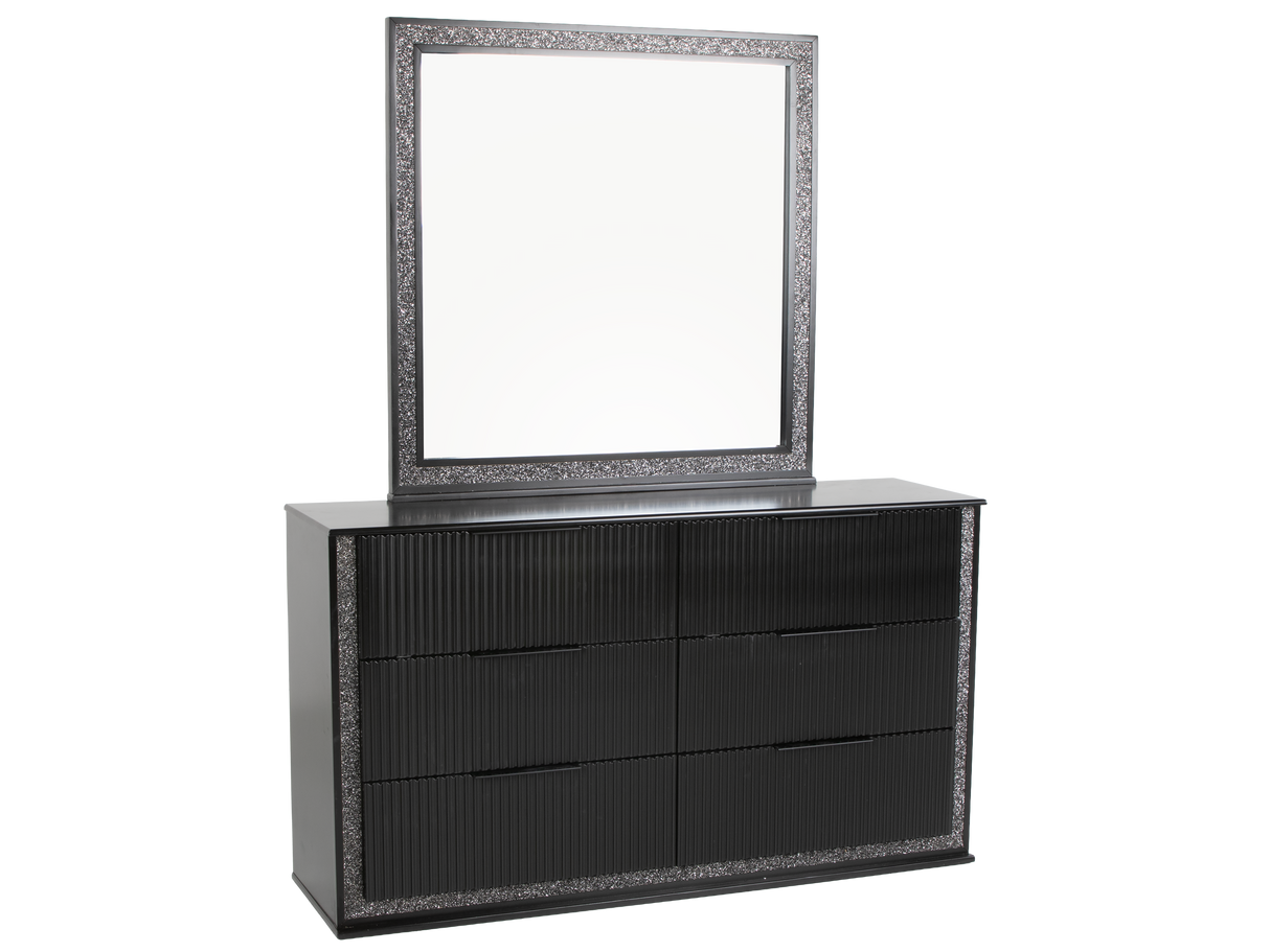 Modern Glam Black Storage Bedroom Set with LED Headboard & Footboard