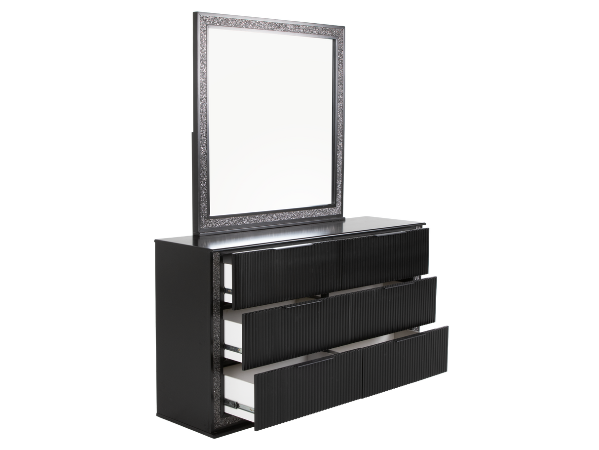 Modern Glam Black Storage Bedroom Set with LED Headboard & Footboard