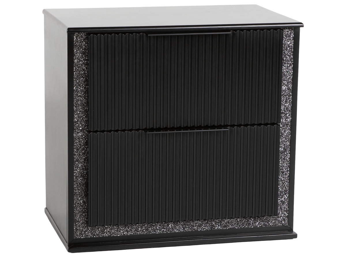 Black metal cabinet with textured sides on a white background