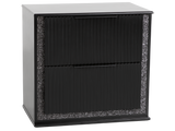 Black metal cabinet with textured sides on a white background