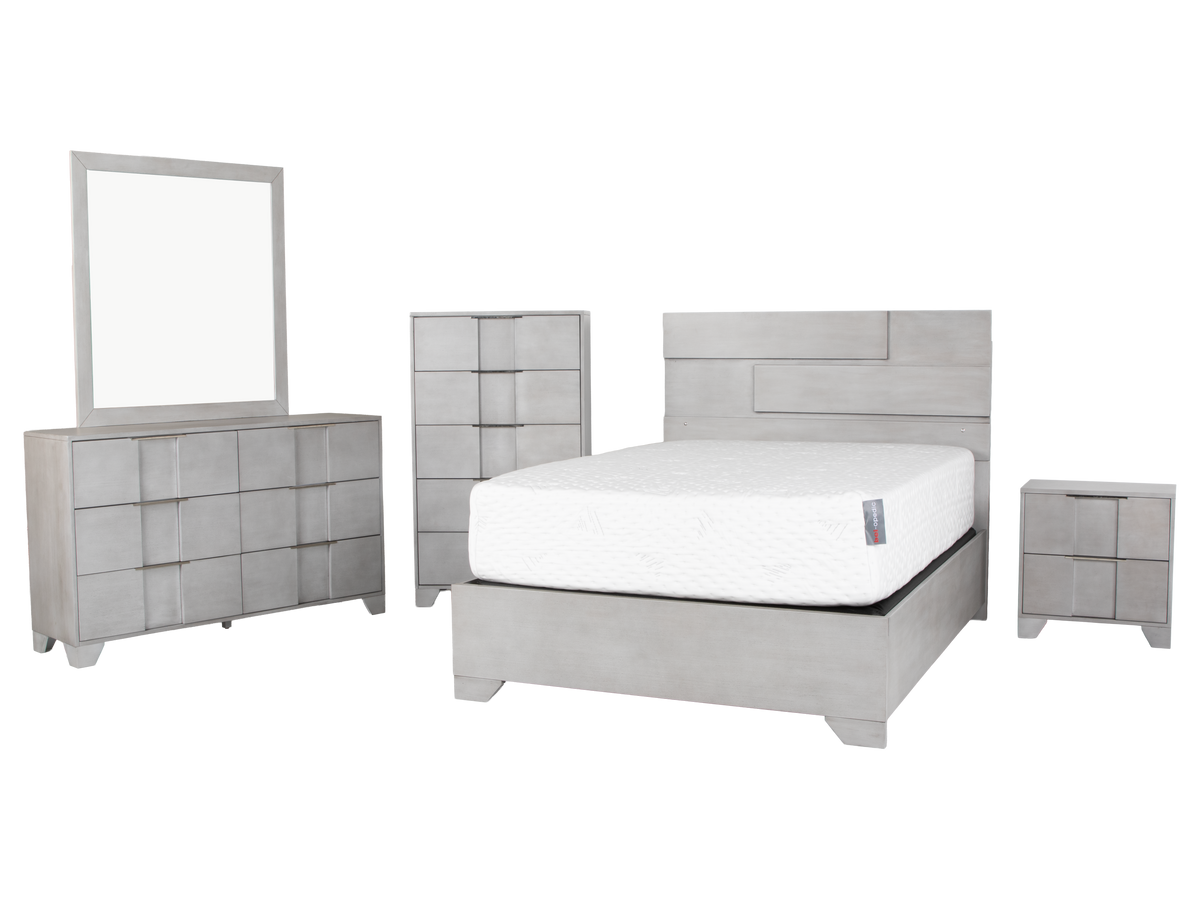 Modern Light Gray 6-Piece Bedroom Set with LED Headboard