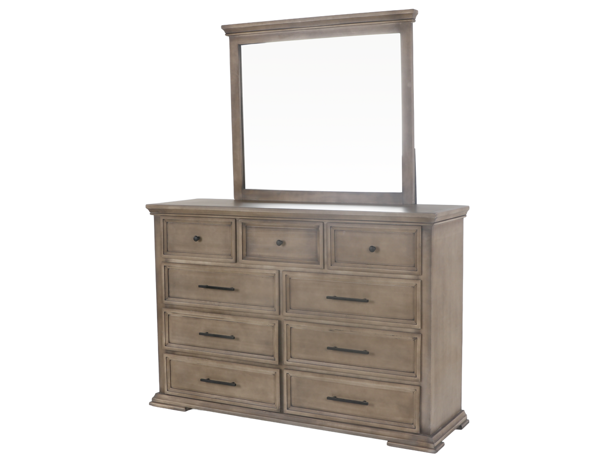 6-Piece Taupe Upholstered Bedroom Set with Dresser, Mirror & Nightstand