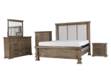 6-Piece Taupe Upholstered Bedroom Set with Dresser, Mirror & Nightstand