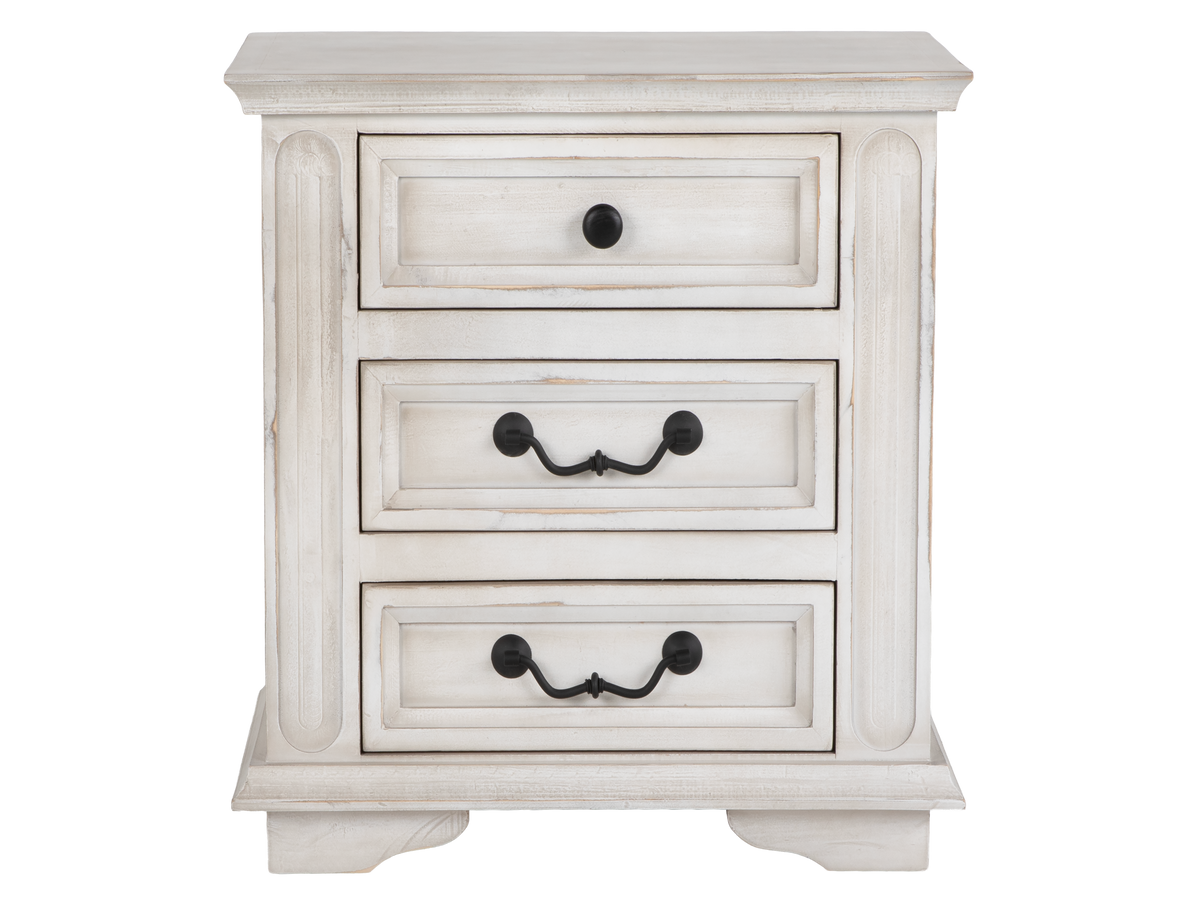 Magnolia Savanna White 3-Drawer Nightstand | Farmhouse Bedside Table