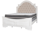 Magnolia Savanna White Farmhouse Style Upholstered Sleigh 6‑Piece Bedroom Set