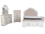Magnolia Savanna White Farmhouse 6‑Piece Bedroom Set with Storage Footboard Bench