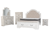 Magnolia Savanna White Farmhouse 6‑Piece Bedroom Set with Storage Footboard Bench