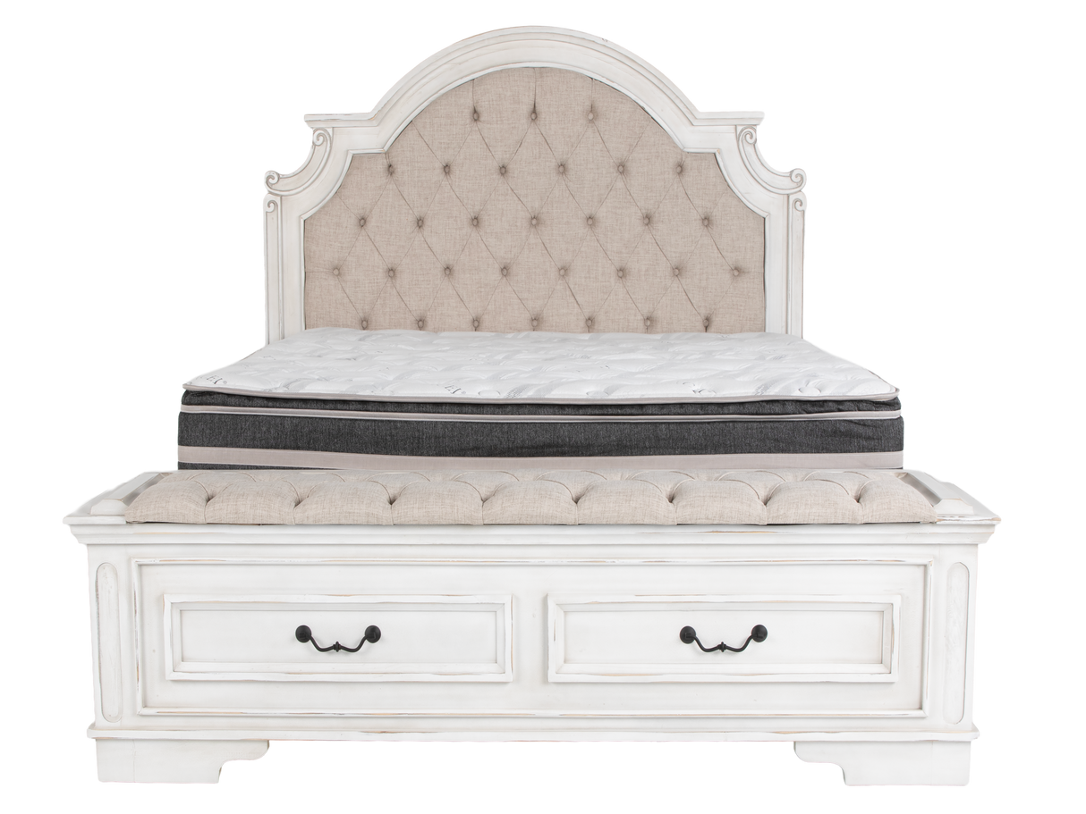 Magnolia Savanna White Farmhouse 6‑Piece Bedroom Set with Storage Footboard Bench