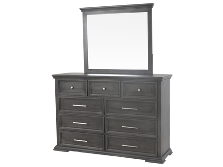 6-Piece Gray Upholstered Panel Bedroom Set with Dresser, Mirror & Nightstand - view 6