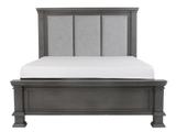 6-Piece Gray Upholstered Panel Bedroom Set with Dresser, Mirror & Nightstand
