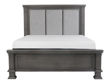 6-Piece Gray Upholstered Panel Bedroom Set with Dresser, Mirror & Nightstand