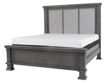 6-Piece Gray Upholstered Panel Bedroom Set with Dresser, Mirror & Nightstand - view 4