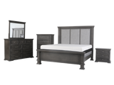 6-Piece Gray Upholstered Panel Bedroom Set with Dresser, Mirror & Nightstand