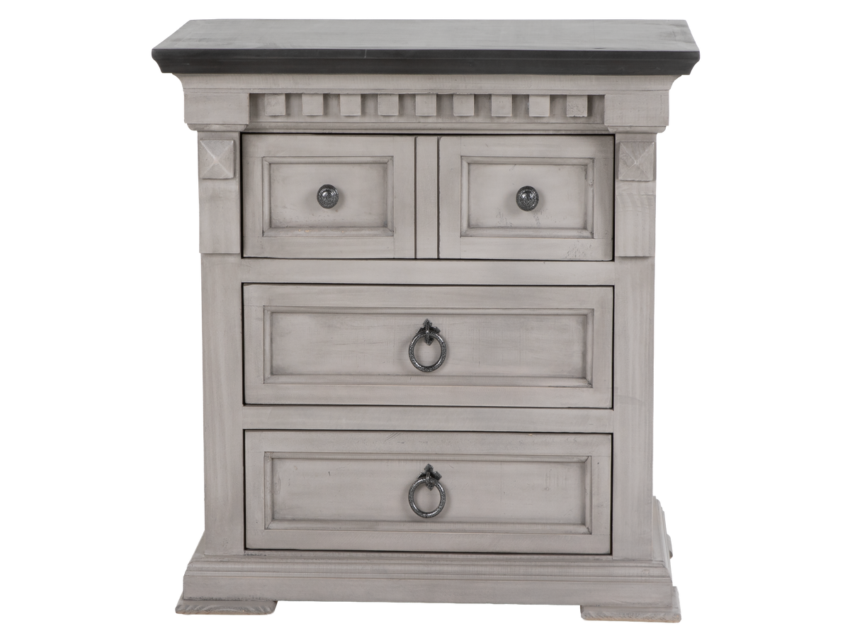 Mission Hills Rustic Farmhouse Two-Tone Nightstand – Weathered Gray/White with Dark Top