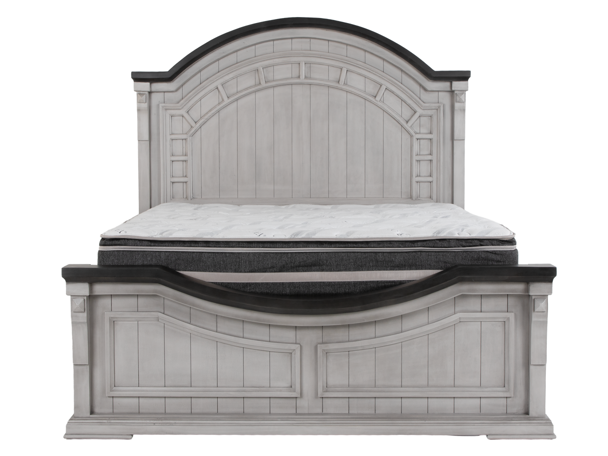 Mission Hills Rustic Farmhouse 6-Piece Bedroom Set – Two-Tone Gray/White Panel Bed