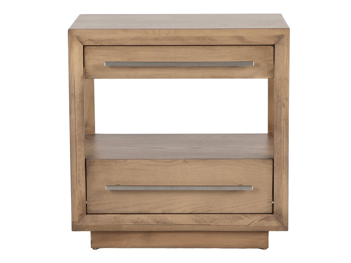 Durango Fondo Moka Modern 2-Drawer Nightstand with Open Shelf & Long Silver Pulls